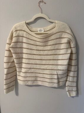 Sezane Cream & Gold Striped Crewneck Sweater See Measurements!